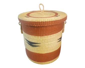 Laundry Basket with Lid,Woven  Basket,Bolga Handmade Basket, Storage Basket,Rattan Storage Basket,Wicker Laundry Basket,African Basket