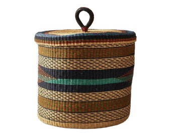 Laundry Basket with Lid,Woven  Basket,Bolga Handmade Basket, Storage Basket,Rattan Storage Basket,Wicker Laundry Basket,African Basket