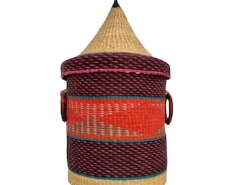 Handmade Woven Laundry Basket for Clothes, Towels, Sheets, Blankets, Storage Basket with Lid, Rattan Hamper Basket,African Basket