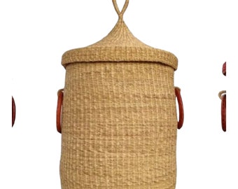 24 in Tall Woven Laundry Basket with Lid-Flexible Hamper Basket for Laundry- Storage Wicker Basket for Clothes,African Laundry Basket