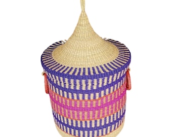 Rattan Laundry Hamper Basket- Large Capacity Laundry Basket for Clothes,Towels,Blankets,Storage  Basket,African Woven Basket,Handmade Hamper