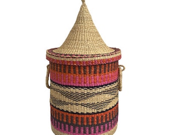 Handmade Woven Laundry Basket for Clothes, Towels, Sheets, Blankets, Storage Basket with Lid, Rattan Hamper Basket,African Basket