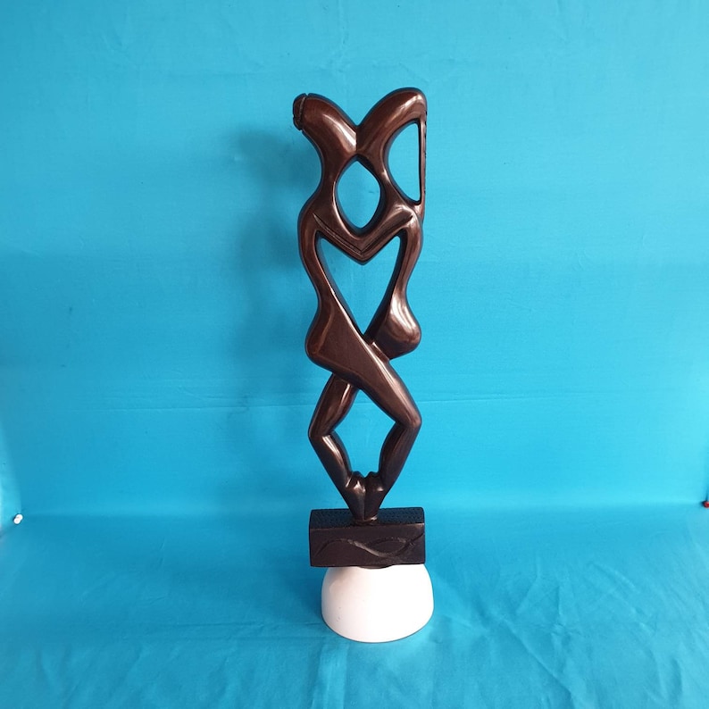 Wood statue, wood carving, African wooden statue, ebony wood lovers, couples statue image 1