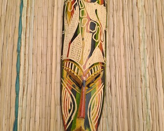 Wood Mask,African Mask for Wall 19x4.5 Inches,Mask Decor,Ghana Wooden Mask, Wall Mask