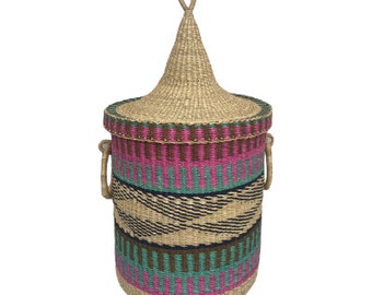 24 in Tall Woven Laundry Basket with Lid-Flexible Hamper Basket for Laundry- Storage Wicker Basket for Clothes,African Laundry Basket