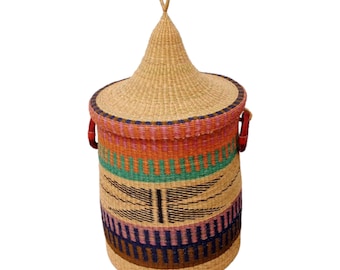 Rattan Laundry Hamper Basket- Large Capacity Laundry Basket for Clothes,Towels,Blankets,Storage  Basket,African Woven Basket,Handmade Hamper