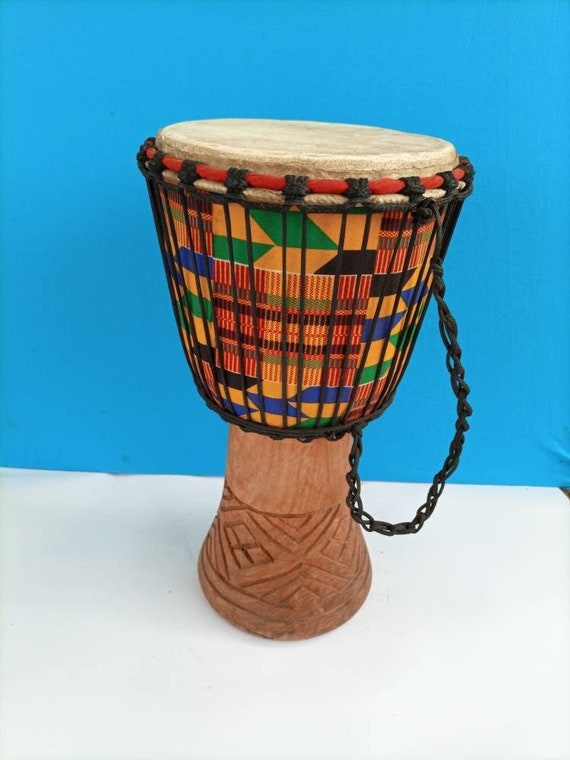 Djembe Drum, 9x17 Inches, African Instrument, Wood and Goat Skin