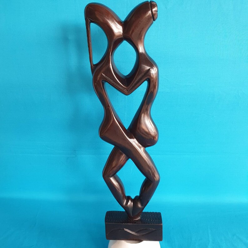 Wood statue, wood carving, African wooden statue, ebony wood lovers, couples statue image 4