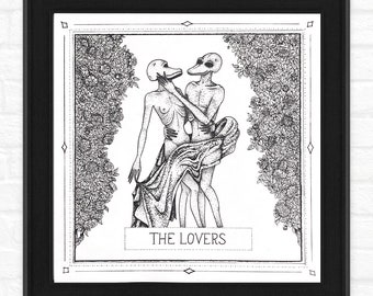 The Lovers - Tarot Card Print - The Lovers Card Poster, 10"x10" Handmade Art