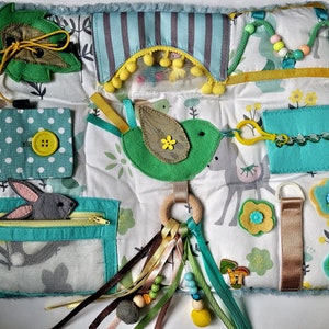 Coperta attività, Giocattoli sensoriali per bambini piccoli, Giocattolo Montessori per bambini, Tappetino attività con animali della foresta, Fidget Blank, Giocattolo morbido per bambini