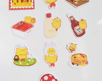 Bibi ebi fry individual matte waterproof stickers (autumn, dandelion, bookshop cafe, sauces, bunny, pancakes, mushroom)