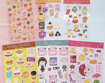 Kawaii matte/transparent waterproof food/anime/festive sticker sheet