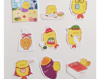 Bibi ebi fry individual glitter holo waterproof stickers (christmas, studying, self love, sweet potato, curry sauce)