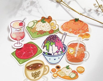 Kawaii food sticker flakes (singapore theme- drinks, desserts, nasi lemak, chicken rice, chili crab)