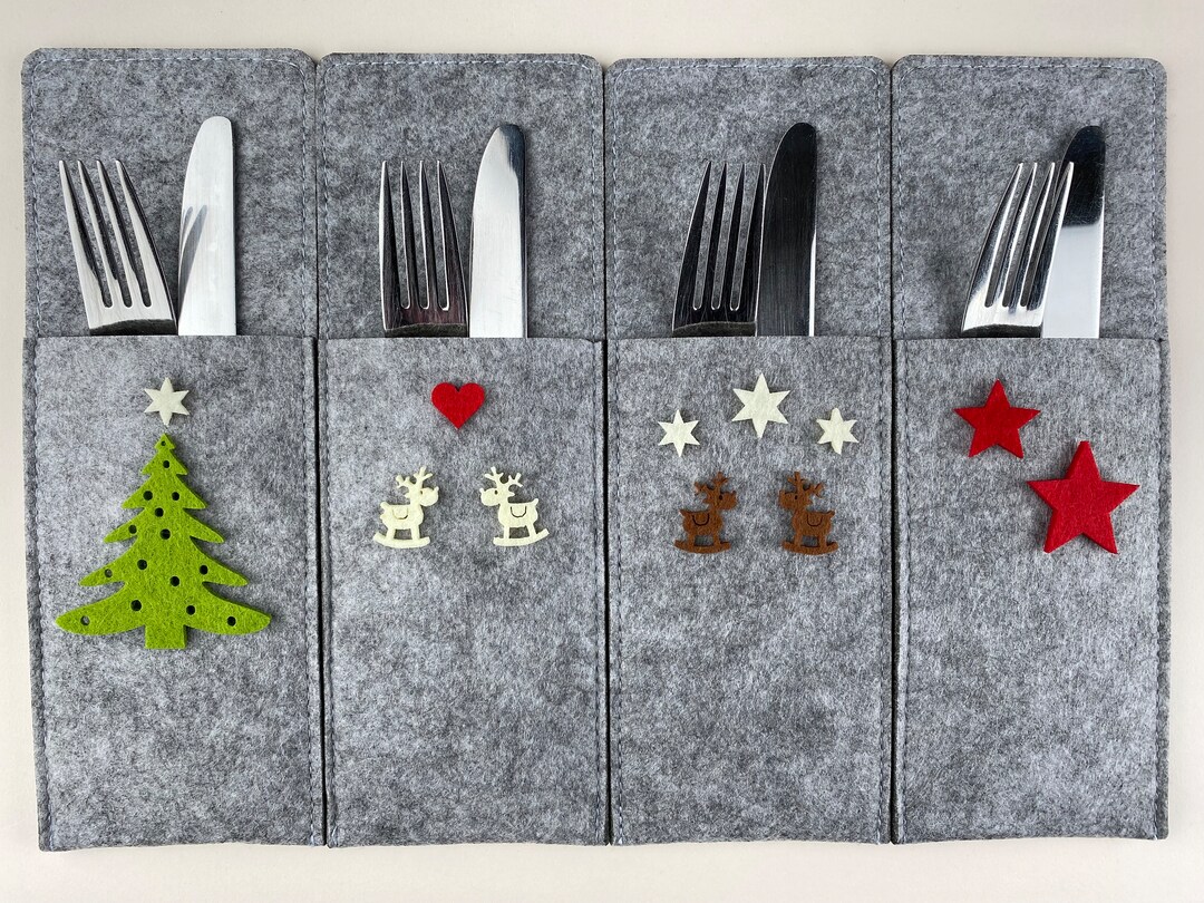 Bestecktasche Weihnachten. Nachhaltige Besteckhalter Rentiere, Sterne