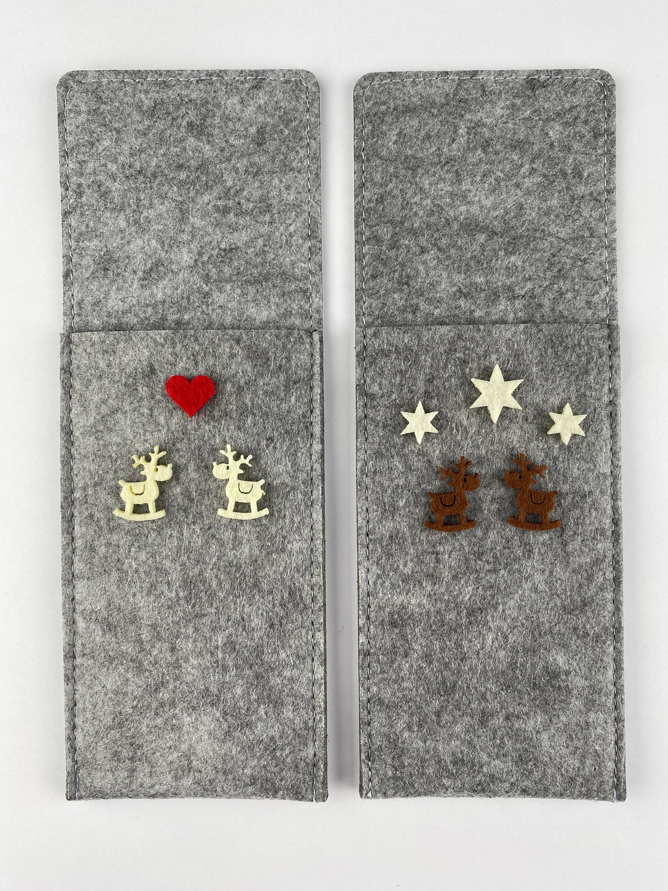 PTBWS Weihnachts-Besteckhalter Set - Filztaschen Mit Weihnachtsmann & Rentier Design