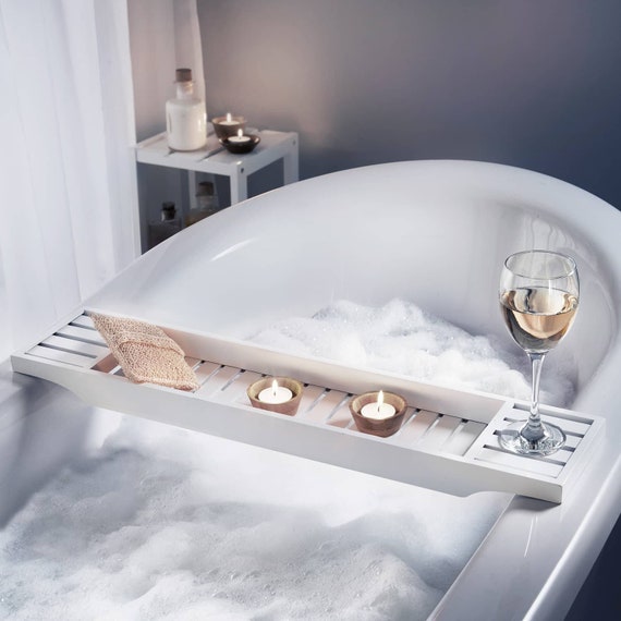 White Wooden Bath Caddy Over Bath Rack Etsy