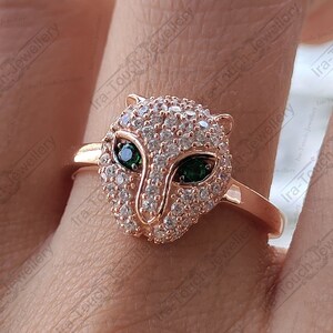 Green Emerald Diamond Leopard Ring,Rose Gold Finish Adjustable Leopard Ring,Silver,Rose Gold