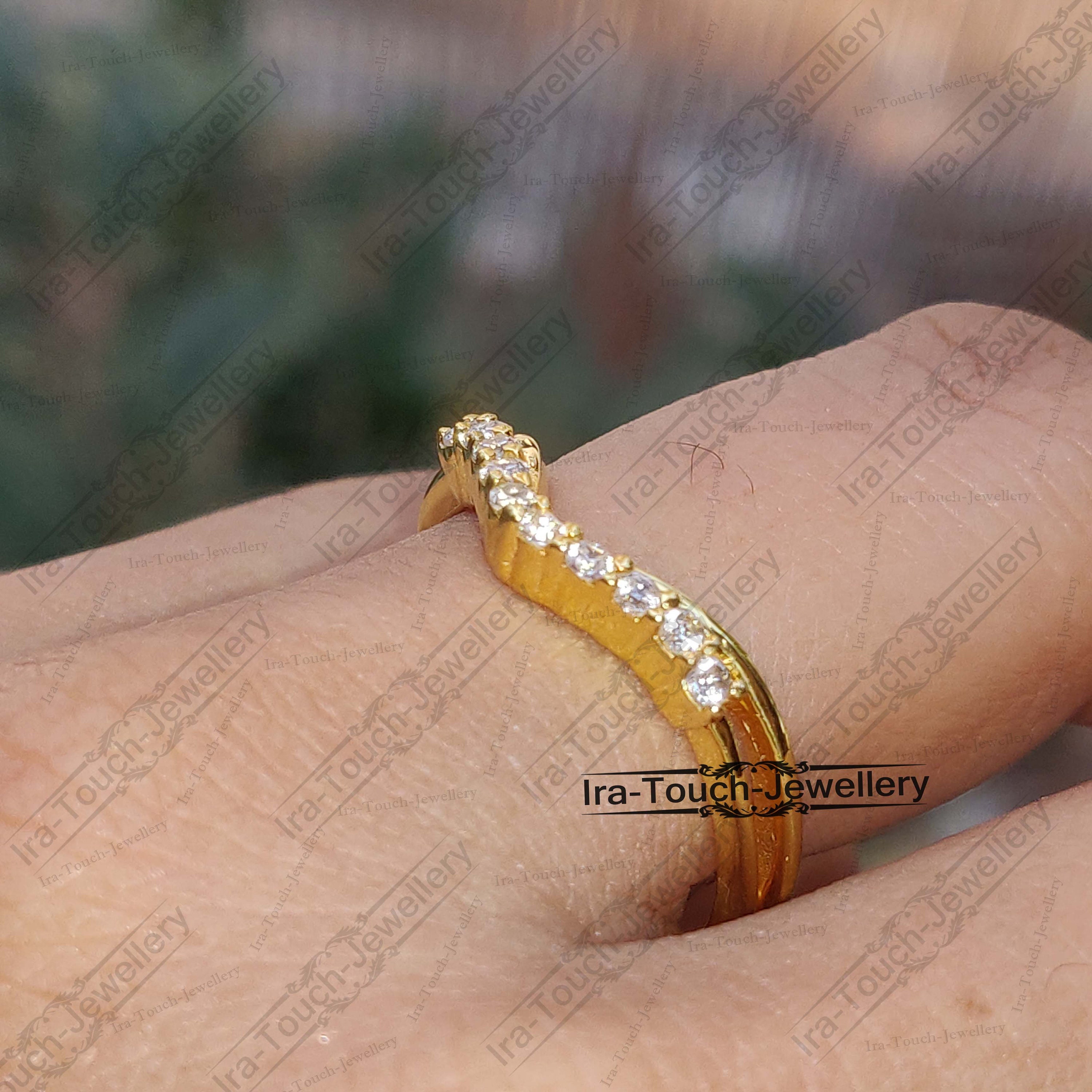 Solid 14k Yellow Gold Half Eternity Ring Engagement Ring Stacking ...
