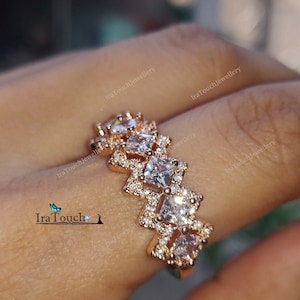 Women Princess Wedding Band, Half Eternity Band, Stacking Ring, Promise Ring, Engagement Ring, Wedding ring, Statement Ring, Sterling Silver