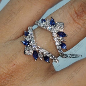 White Gold Over Guard Band, Anniversary Ring, Engagement Ring Enhancer, Solitaire Enhancer, Womens Enhancer Ring,Sapphire Band Enhancer Ring