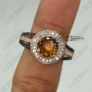 Vintage Smoky Quartz Engagement Ring,Round Shape Brown Quartz Ring,14K Rose Gold Ring,Unique Women Promise Ring For Her,Handmade