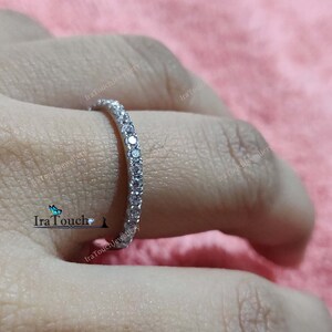 Banda de boda de la mitad de la eternidad para mujeres, chapado en blanco de 14k, anillo de apilamiento, banda apilable, anillo de aniversario, anillo de bodas, banda de anillo de compromiso