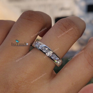 Channel Setting Half Eternity 18k Gold Eternity, Half Eternity CZ Diamond Band Thin Dainty Stacking Delicate Ring Bridal Ring Women Men Ring