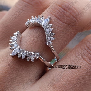 14K White Gold Enhancer Ring, Marquise Diamond Band Enhancer Anniversary Ring, Engagement Enhancer,Classic Women&#39;s Trendy Diamond Jwellery.