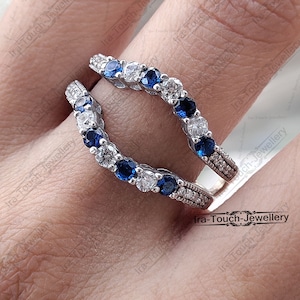 White Gold Over Guard Band,Sapphire Enhancer Ring,Designer Enhancer Ring, Delicate Wedding Enhancer Ring,Women&#39;s Trendy Diamond Jwellery.