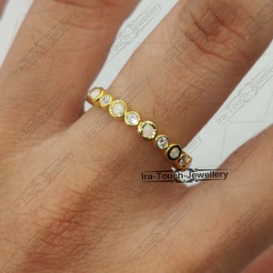 2mm Half Eternity Art Deco Wedding Band 925 Sterling Silver Round Lab White Opal Simulated Diamond CZ Alternating