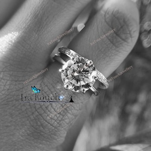WeißGold Rund Geschnitten Hochzeit Set, Rundes Braut set, Zirkonia Rund Schliff Braut Set, CZ Braut Set, Weiß Vergoldet