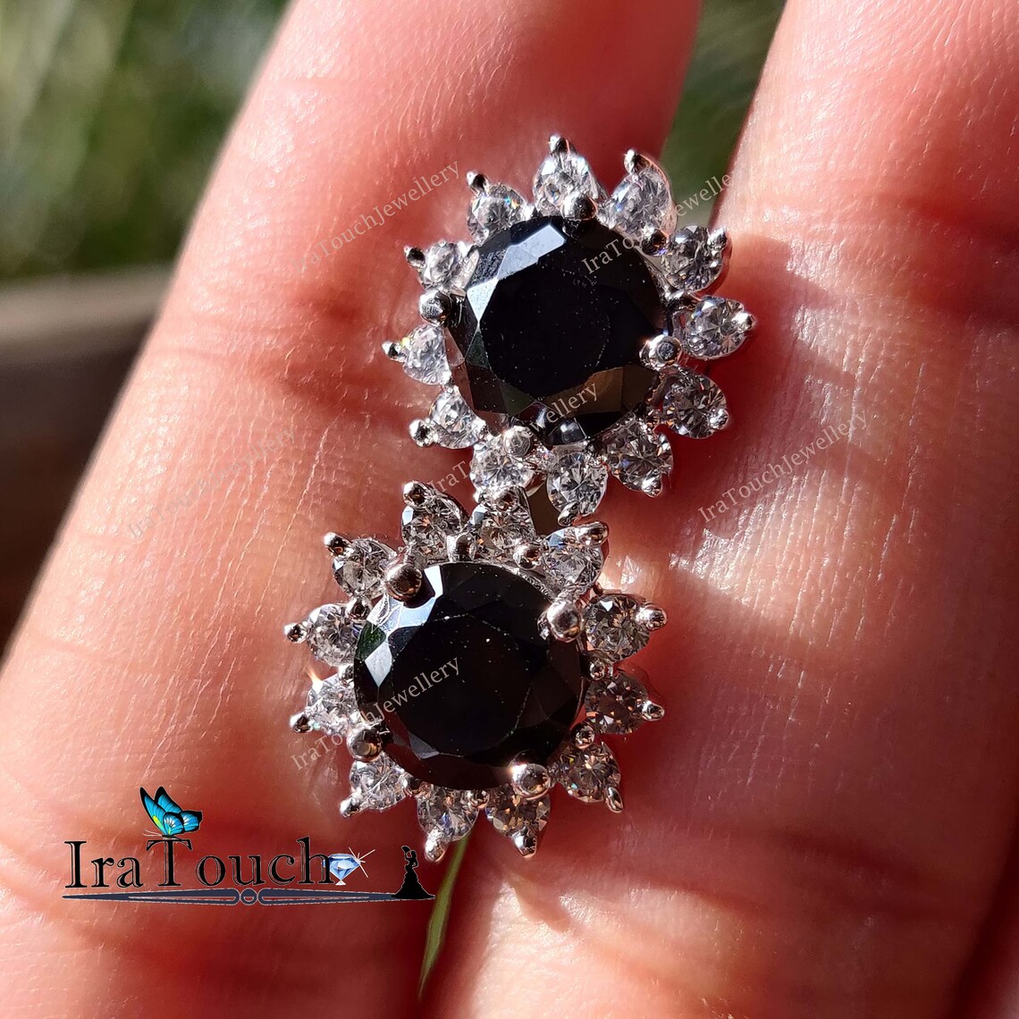 Candy White Topaz and Black Diamond Stud Earrings