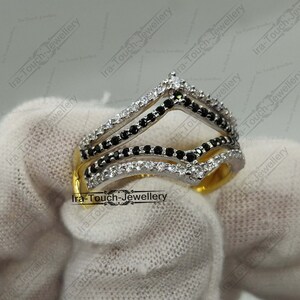 Two-Tone Gold Over Guard Band, Engagement Ring Enhancer, Solitaire Enhancer, Women Enhancer Ring,Black Diamond Band Enhancer