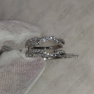White Gold Over Guard Band, Anniversary Ring, Engagement Ring Enhancer, Solitaire Enhancer, Women Enhancer Ring,Diamond Band Enhancer Ring