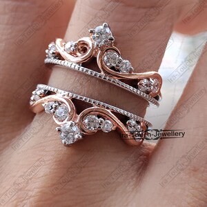 Diamond Band Enhancer Ring White & Rose Gold FN Guard Band Anniversary Ring Engagement Ring Enhancer Solitaire Enhancer Double Row Enhancer
