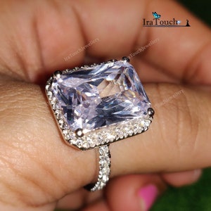 2.40 Ct Emerald Cut Engagement Ring - Solitaire Ring - Emerald Cut Hidden Halo Ring- Emerald Cut Lab Diamond Ring 14K White Gold Plated Ring