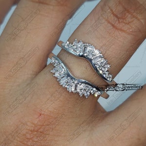 Diamond Band Enhancer Ring, White Gold Over Guard Band, Anniversary Ring, Engagement Ring Enhancer, Solitaire Enhancer, Women Enhancer Ring