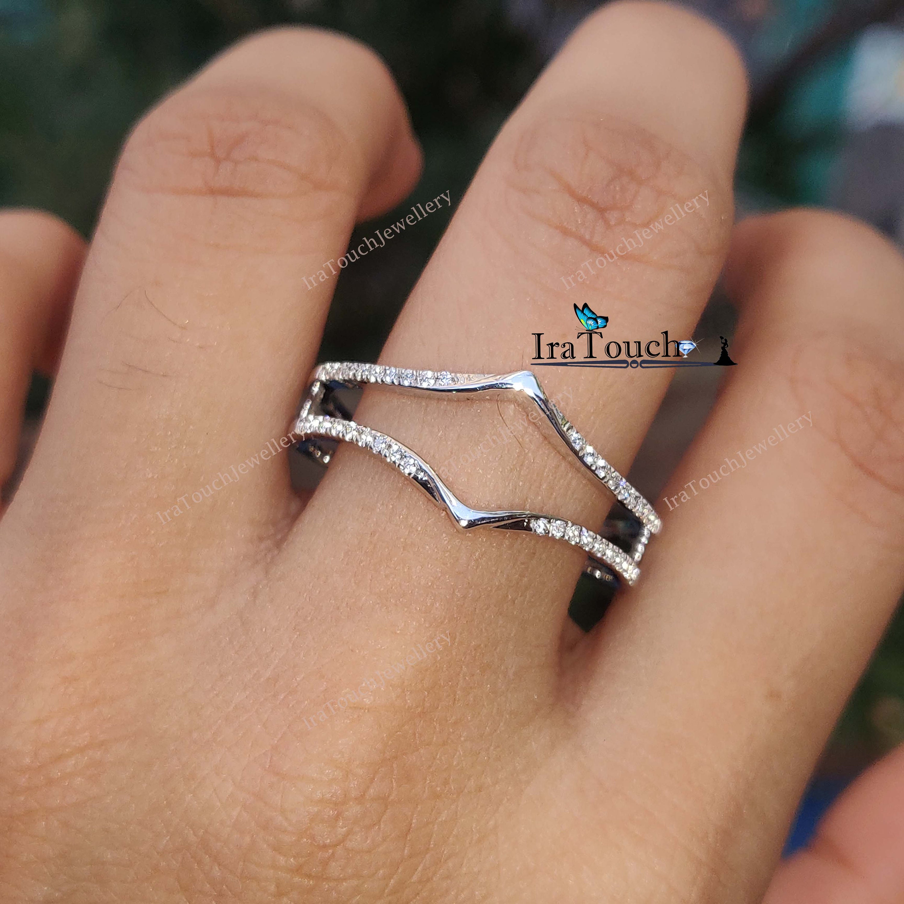 Rehausseur de jonc diamants, anneau de protection en or blanc 18 carats, bague d'anniversaire, bague de fiançailles, rehausseur de solitaire, rehausse
