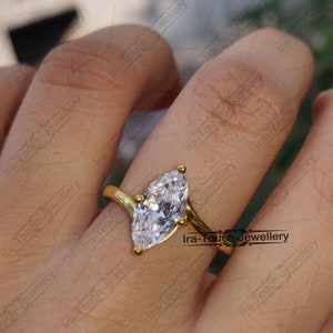 1.00 Ct Marquise Cut Simulated Diamond Ring Engagement Ring Wedding Ring Women Ring 14K Yellow Gold Ring Bridal Ring, Solitaire Ring