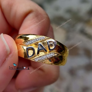 Elegante 14 kt geelgoud op sterlingzilver heren ronde diamant vader vader ring cadeau voor vader verjaardag