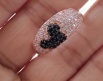 Mickey Mouse & Minnie Mouse 1/2 CT. T.W. Enhanced Black and White CZ Diamond Ring in 14K Solid White Gold / Wedding Engagement Ring