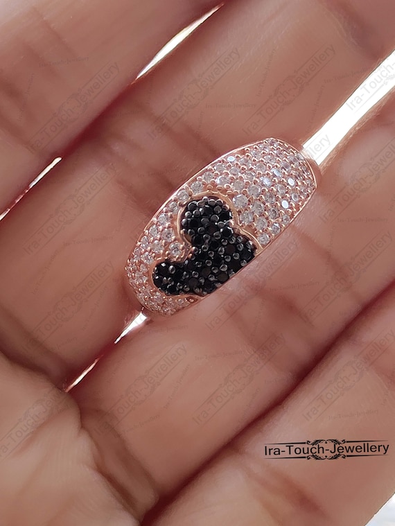 Anello di Topolino e Minnie da 1/2 con diamanti CZ neri e