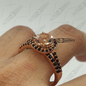 Morganite Bridal Set In 14K / 18k Rose Gold , Morganite Round Engagement Ring , Morganite Halo Ring, Vintage Morganite Engagement Ring