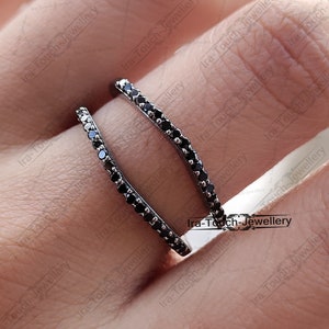 Black White Diamond Band Enhancer Ring, Black Gold Over Guard Band, Anniversary Ring, Engagement Ring Enhancer Solitaire Enhancer