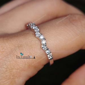 Bande de mariage en diamant courbé en or blanc massif 14 carats bague de fiançailles demi-éternité empilage de bande assortie bague anniversaire