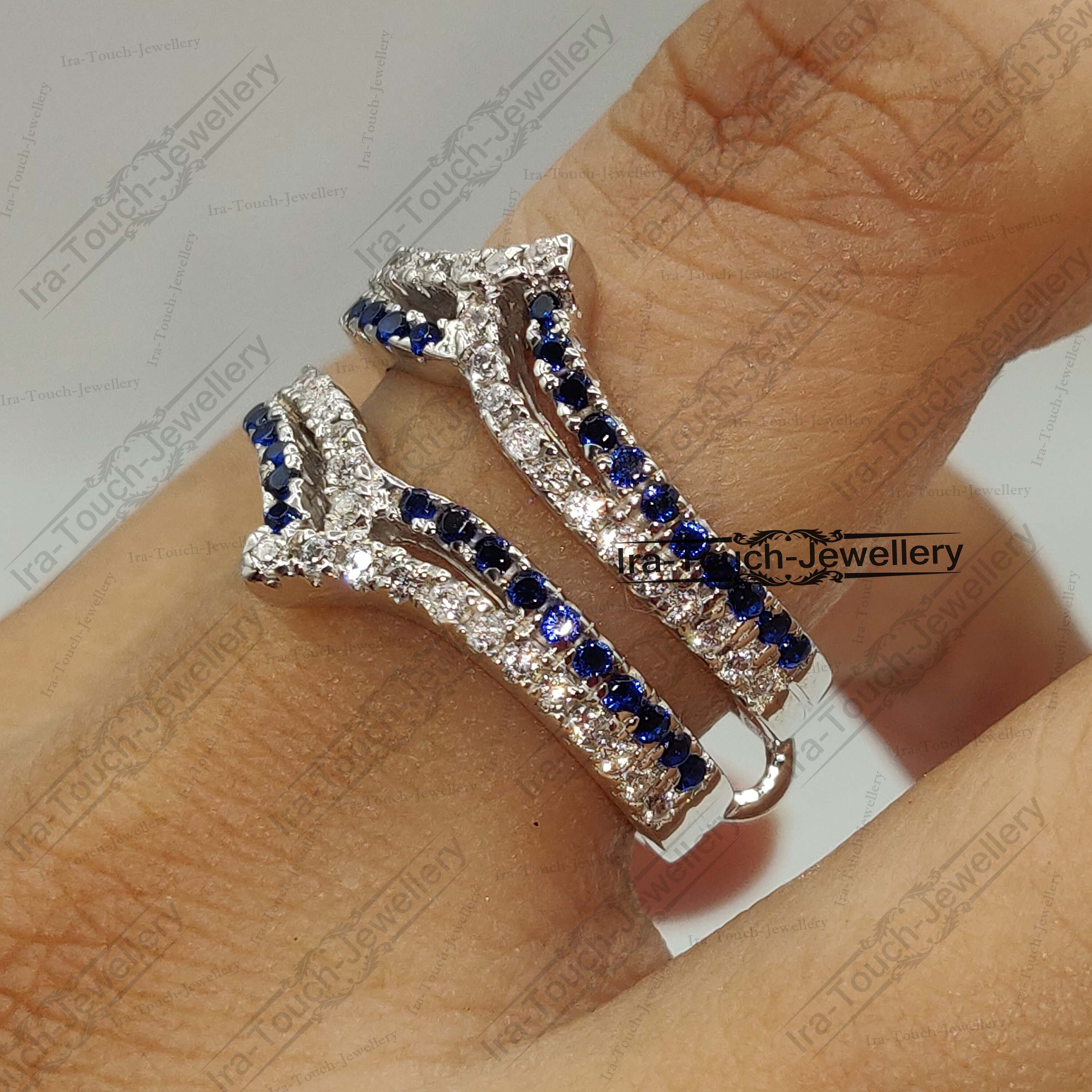 Blue Sapphire Diamond Enhancer Ring, White Gold Over Guard Band ...