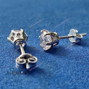 14k White Gold Plated Round-cut Created Diamond Stud Earrings Solitaire, Push-back