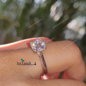 One Moissanite Engagement Ring Simulated Diamond 1.0 CT Solid White 14k/18k Bridal Wedding Ring White Gold Over Solitaire Round Cut Ring