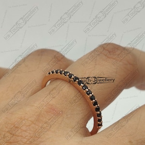 Black Diamond wedding band solid 14k rose gold half eternity ring engagement ring stacking matching band anniversary ring for womens